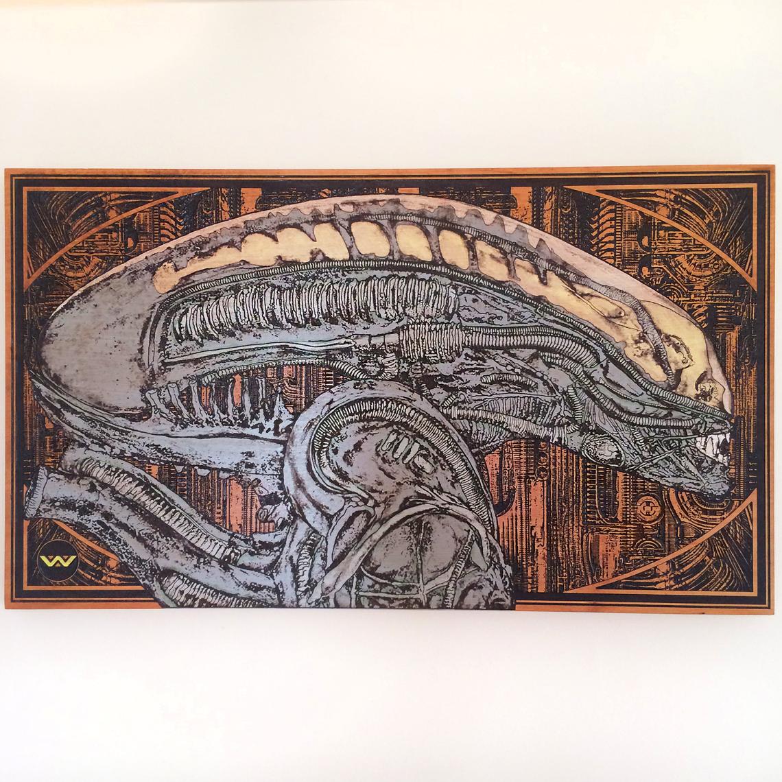Alien Head, Xenomorph, Engraved on Wood