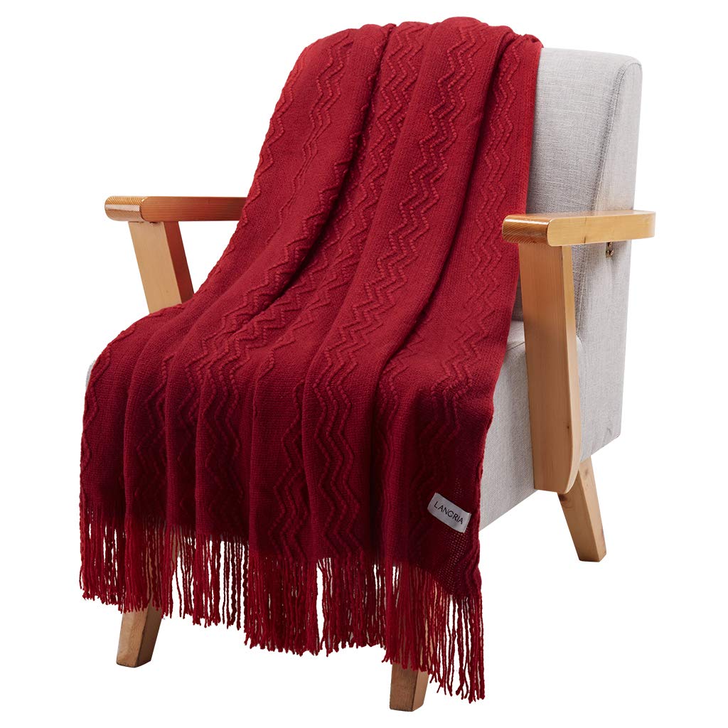LANGRIA Soft Comfortable Throw Blanket with Tassels, Wine