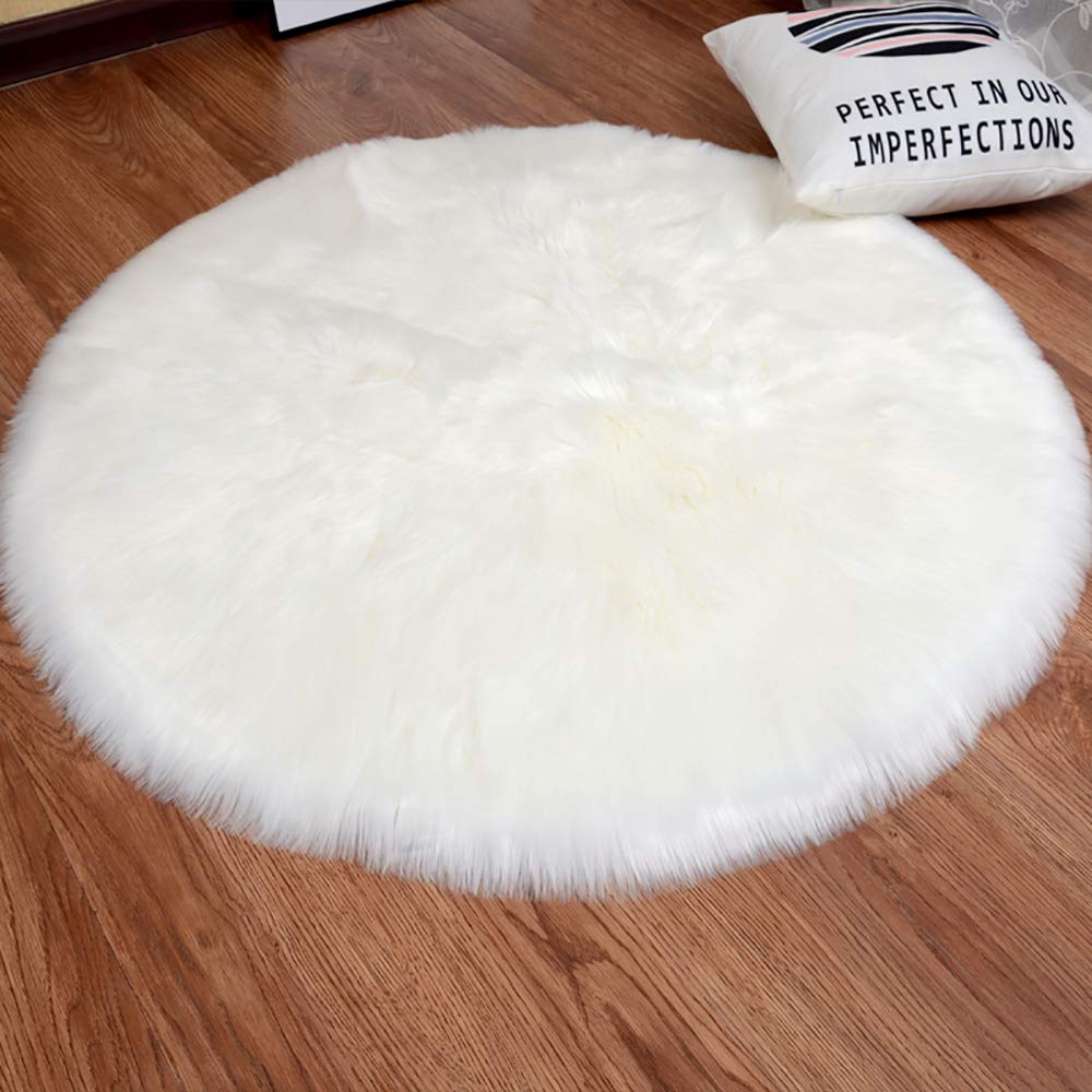 YJ.GWL White Round Faux Sheepskin Fur Area Rug