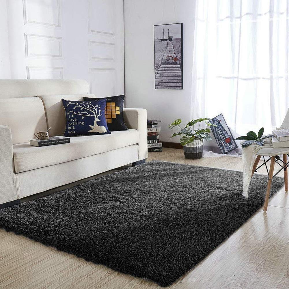 YOH Super Soft Polyester Fiber Area Rugs, Black