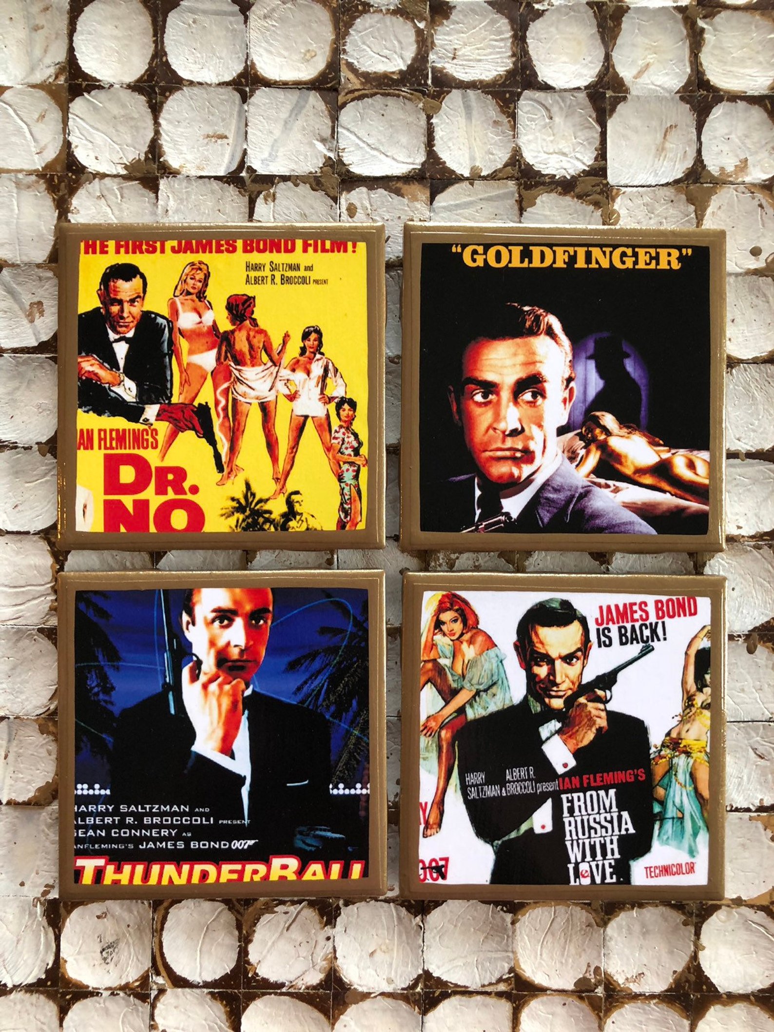  James Bond 007 Poster Coasters with Gold Trim