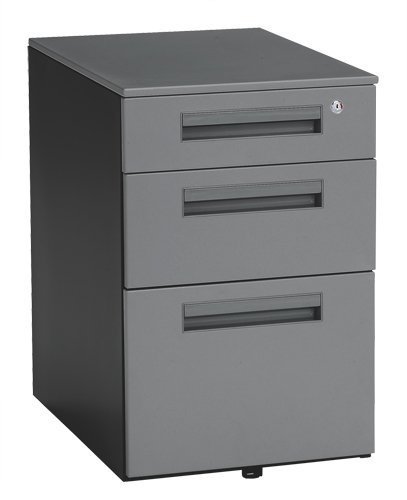 OFM Mobile Pedestal with Three Locking Drawers, Grey Steel