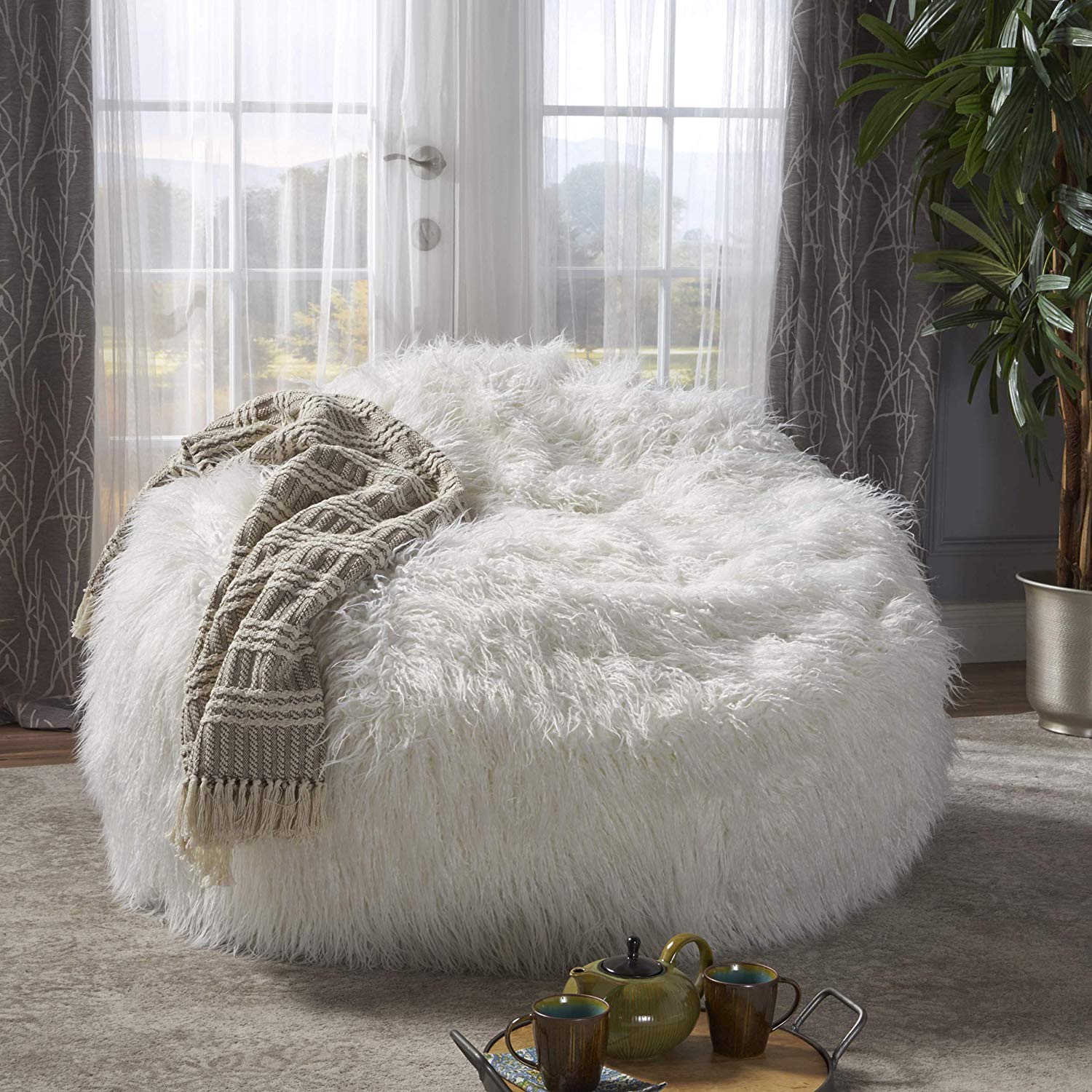 GDF Studio Lycus Faux Fur Bean Bag Chair, White