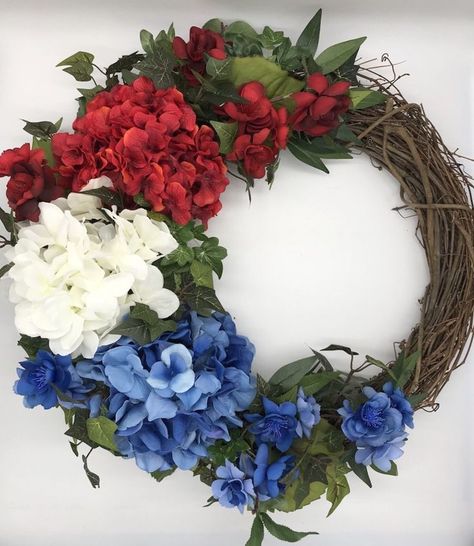 Blue Silk Rose American Flag Door Wreath One Holiday Way Patriotic Red 4th of July Decoration White