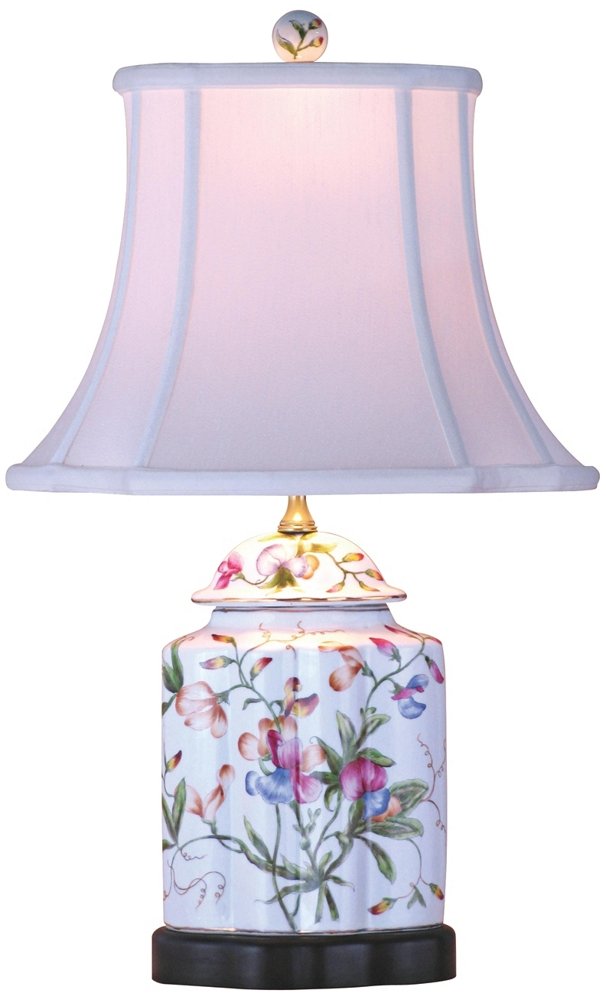 Universal Lighting and Décor Floral Scalloped Porcelain Tea Jar Table Lamp