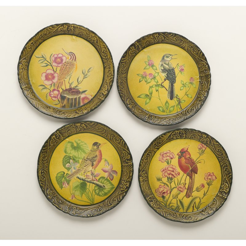 AA Importing 4 Piece Handpainted Bird Plate Set