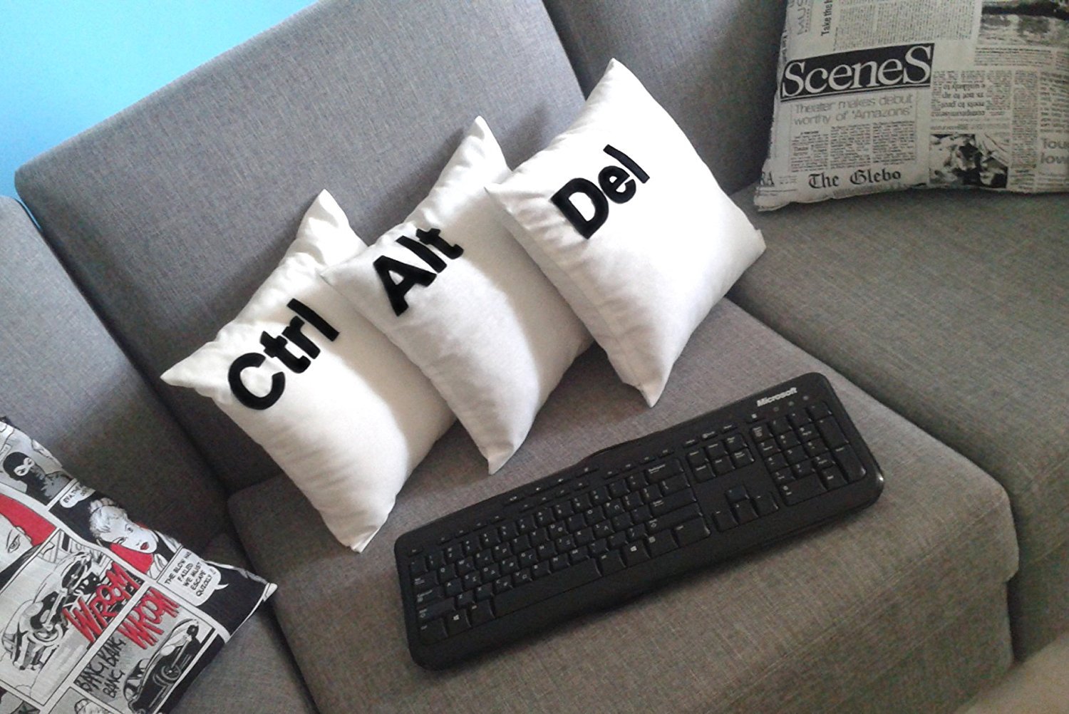 Handmade by Tessie Set of 3 Pcs Ctrl, Alt, Del Cushion Cover