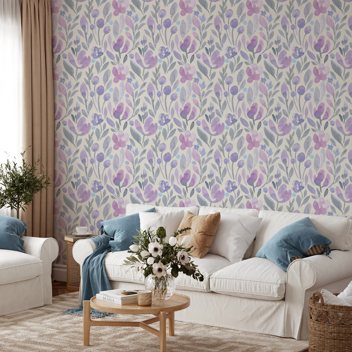 Refreshing Purple Botanical Wallpaper in Peel and Stick for a Bold Home ...