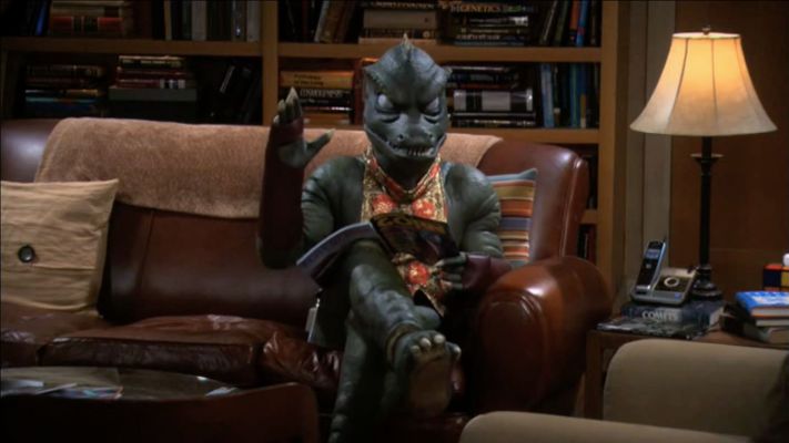 A Gorn sitting in Sheldon’s spot.