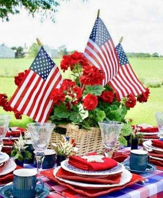 red blue white table