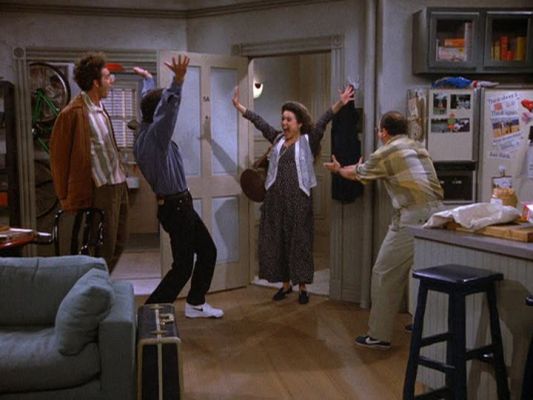 warm welcome Seinfeld gang apartment