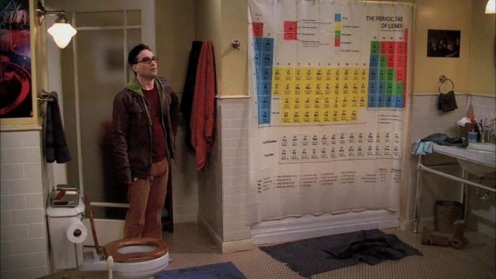 Leonard inside his and Sheldon’s bathroom.