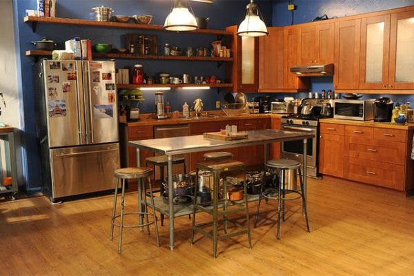 Wide shot of the gang’s kitchen.