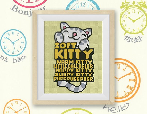 Soft Kitty, Warm Kitty Cross Stitch Pattern