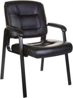 AmazonBasics Classic Leather Guest Chair with Metal Frame - Black