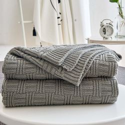 Longhui bedding Cotton Cable Gray Knit Throw Blanket