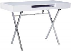 Kings Brand Furniture Contemporary Style Office Desk, White/Chrome