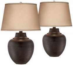 Barnes and Ivy Brighton Hammered Pot Bronze Table Lamp