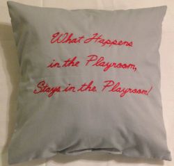 Fifty Shades Inspired, What Happens in the Playroom Throw Pillow