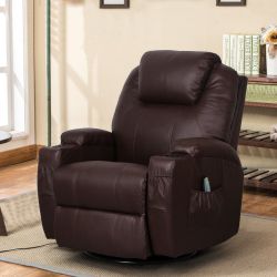 Massage Recliner Chair Heated PU Leather Ergonomic Lounge 360 Degree Swivel
