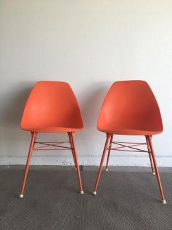 Pair of Vintage Mid-Century Retro Orange Chairs